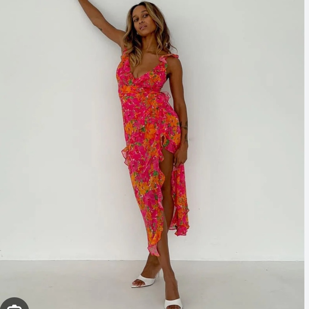 Rumored - Just Like Heaven Maxi Dress Electric Begonia XS